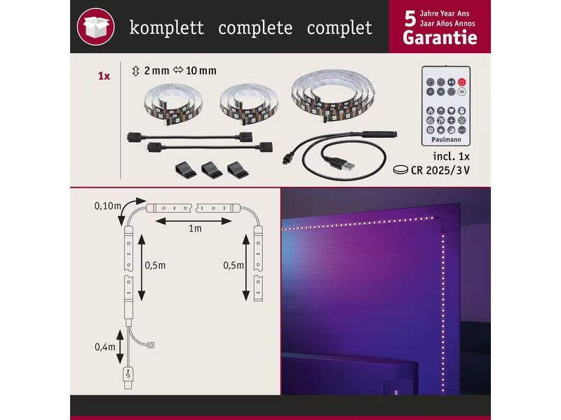 Paulmann EntertainLED USB Strip TV-Beleuchtung RGB+, 55