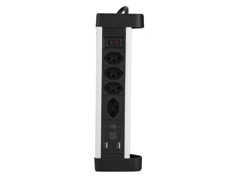 Schönenberger Tischsteckdosenleiste Alu 4× T13, 1x USB-C, 2x USB-A, 2 m