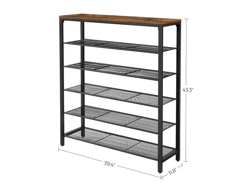 VASAGLE Schuhregal mit 5 Ablagen 100 x 72 cm, Braun/Schwarz