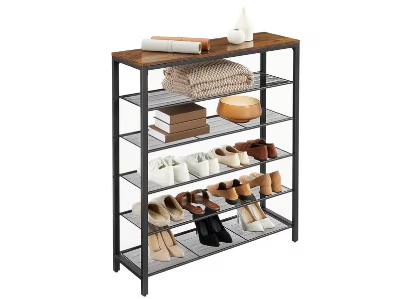 VASAGLE Schuhregal mit 5 Ablagen 100 x 72 cm, Braun/Schwarz