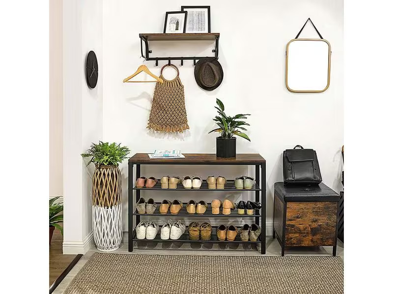 VASAGLE Schuhregal mit 3 Ablagen 100 x 72 cm, Braun/Schwarz