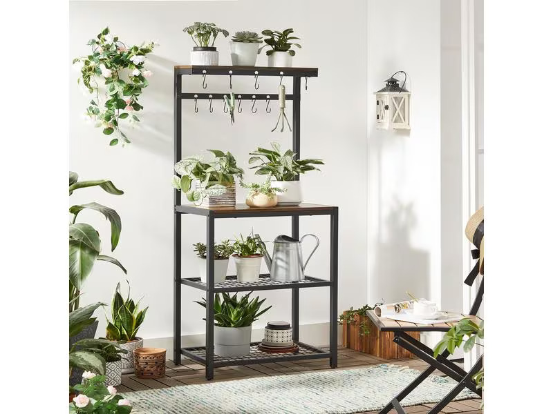 VASAGLE Küchenregal mit 12 Haken 151.5 x 60 cm, Braun/Schwarz