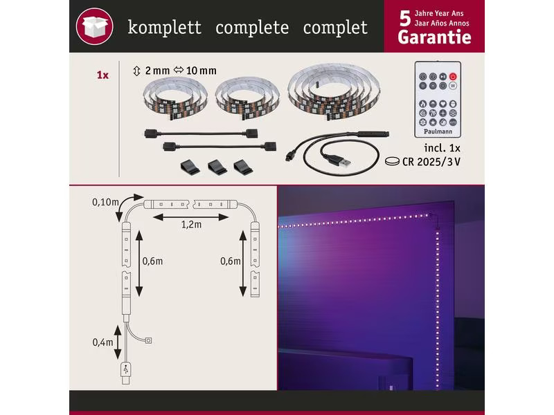 Paulmann EntertainLED USB Strip TV-Beleuchtung RGB+, 65
