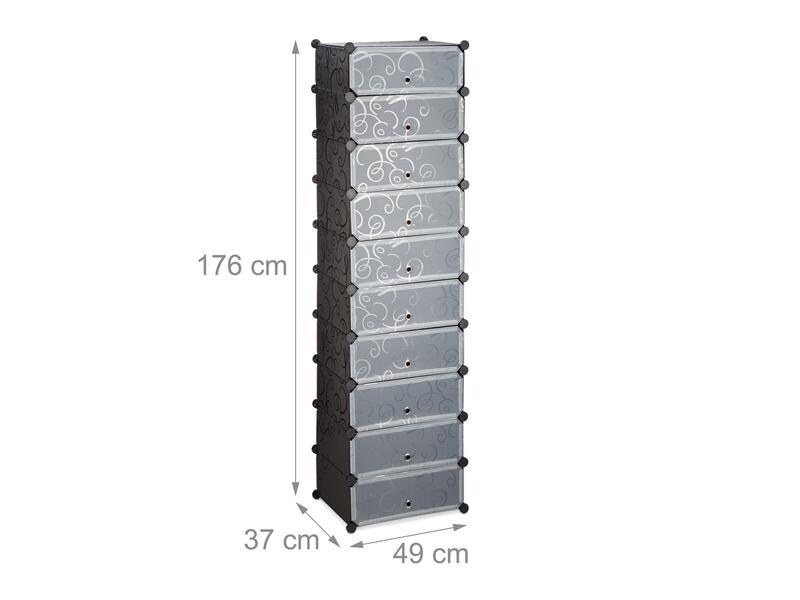 relaxdays Schuhregal mit 10 Ebenen 176 x 49 cm, Schwarz/Transparent