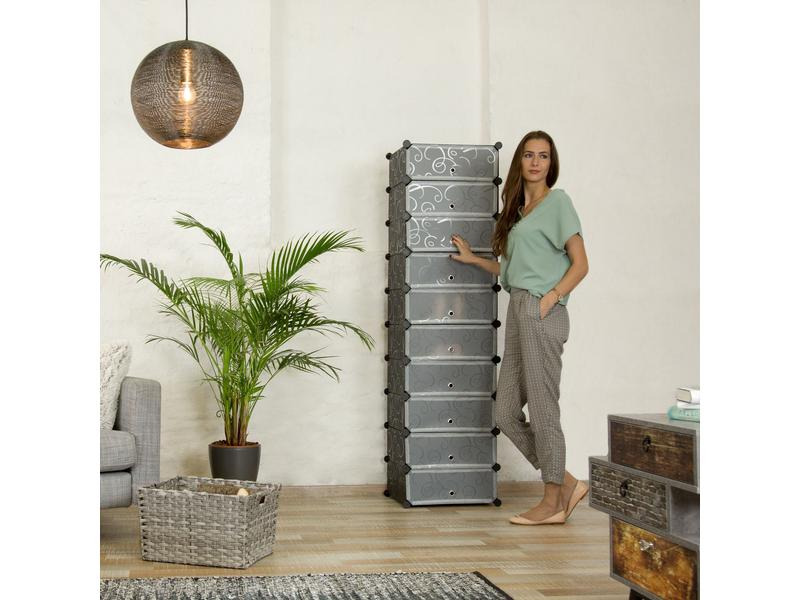 relaxdays Schuhregal mit 10 Ebenen 176 x 49 cm, Schwarz/Transparent