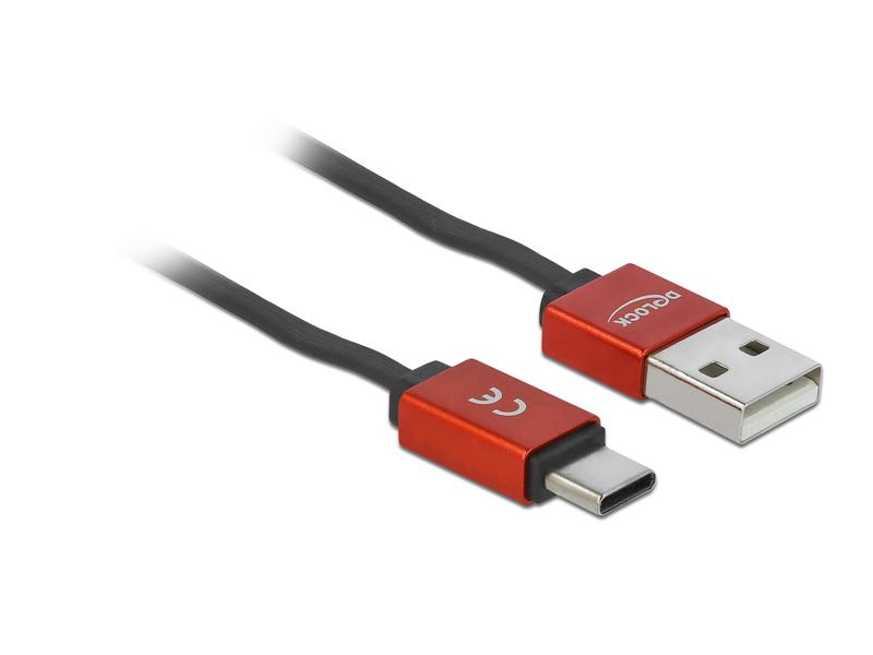 Delock USB-2.0-Kabel USB-A - USB-C Autorollfunktion, schwarz / rot