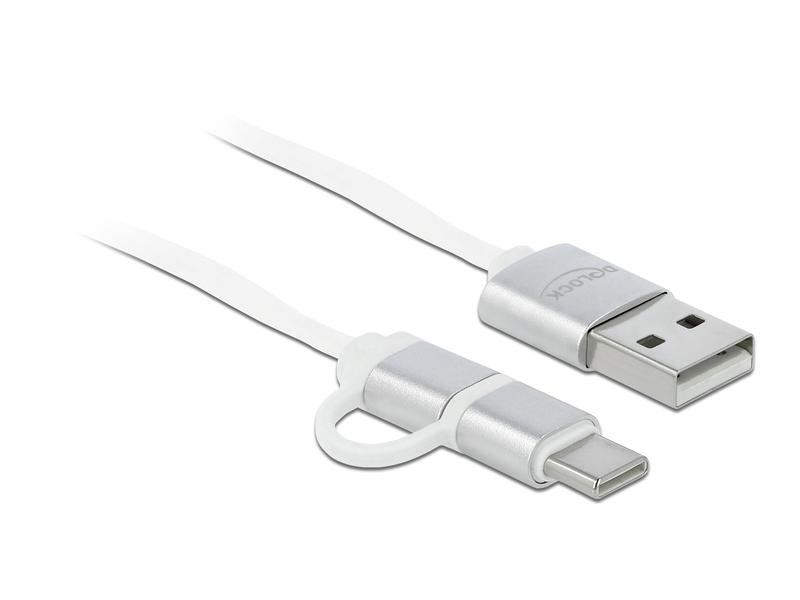 Delock USB-2.0-Kabel USB-A - USB-C/MicroB Autorollfunktion, silber