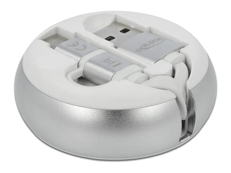 Delock USB-2.0-Kabel USB-A - USB-C/MicroB Autorollfunktion, silber