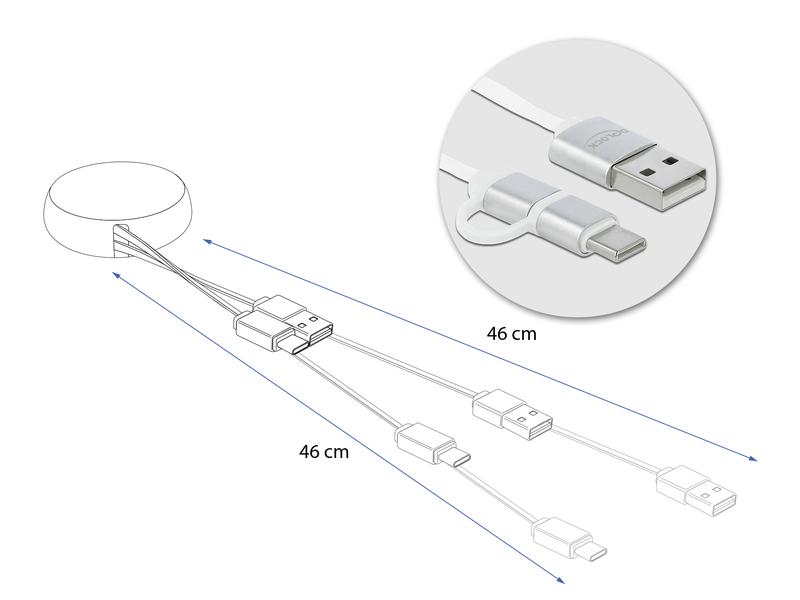 Delock USB-2.0-Kabel USB-A - USB-C/MicroB Autorollfunktion, silber