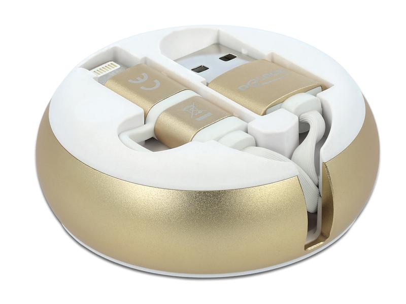 Delock USB-2.0-Kabel USB-A -Lightning/MicroB Autorollfunktion, gold