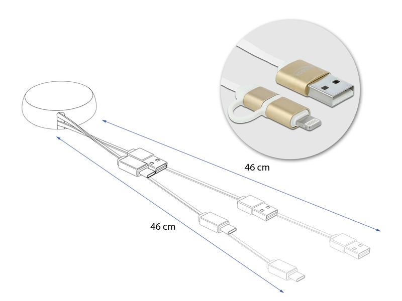 Delock USB-2.0-Kabel USB-A -Lightning/MicroB Autorollfunktion, gold
