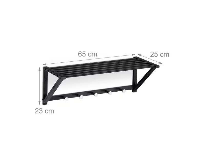 relaxdays Garderobenleiste mit Ablage 5 Haken, Schwarz