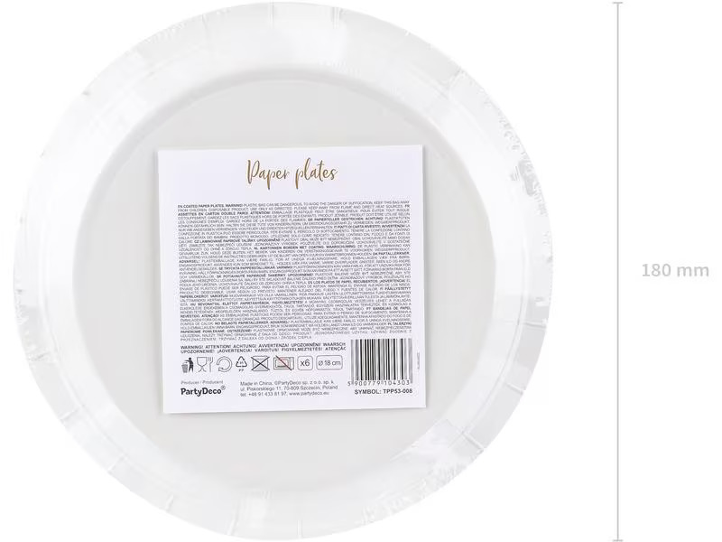 Partydeco Einwegteller Punkte 18 cm, 6 Stück, Weiss