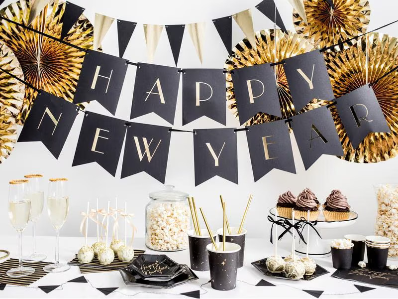 Partydeco Einwegbecher Let's Celebrate 260 ml, 6 Stück, Gold/Schwarz