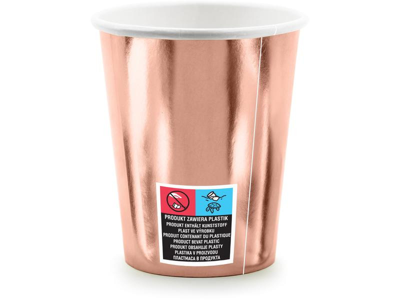 Partydeco Einwegbecher Happy Birthday 260 ml, 6 Stück, Rosegold
