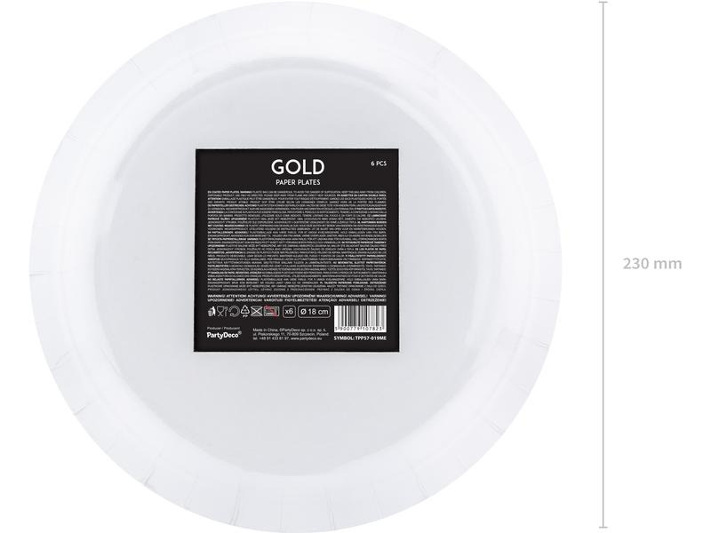 Partydeco Einwegteller Uni 23 cm, 6 Stück, Gold