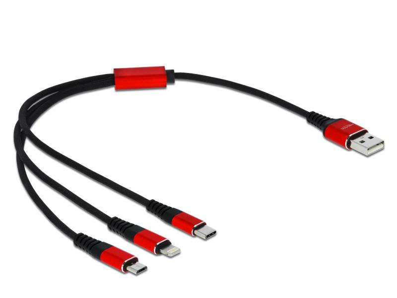 Delock USB-Ladekabel 3-in-1, Lightning, Micro-B,Type-C, 30cm
