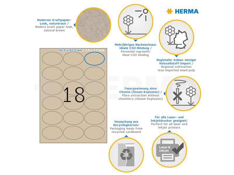 HERMA Vielzweck-Etiketten 63.5 x 42.3 mm, 20 Blatt