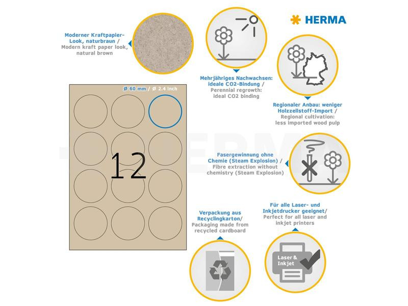 HERMA Runde Etiketten Ø 60 mm, 20 Blatt