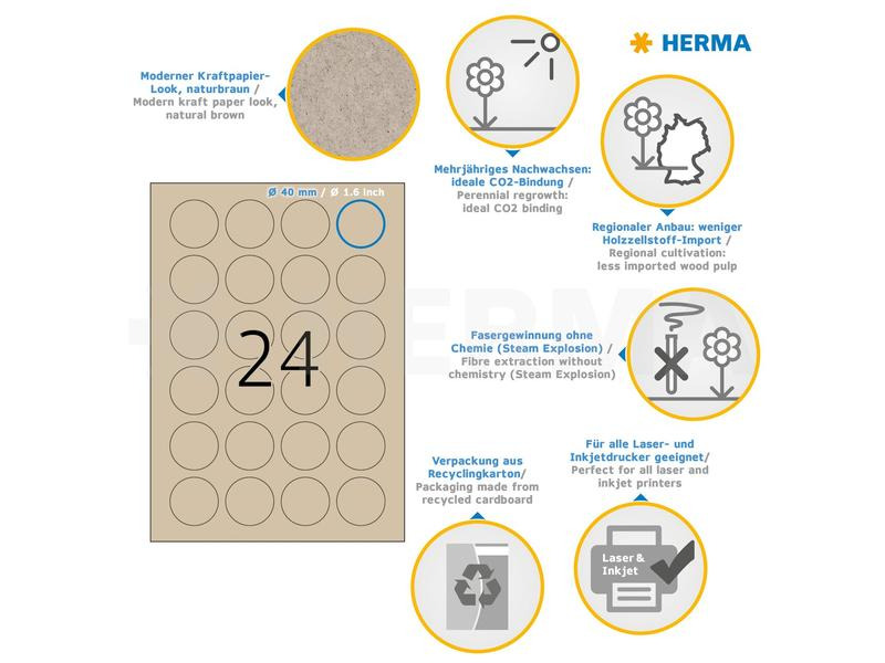 HERMA Runde Etiketten Ø 40 mm, 20 Blatt