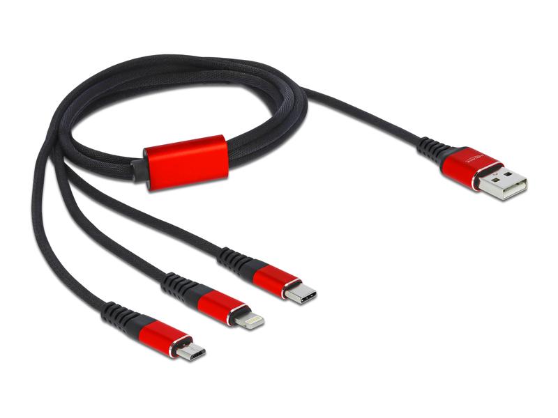 Delock USB-Ladekabel USB-A zu Lightning, 2x USB-C 1 m
