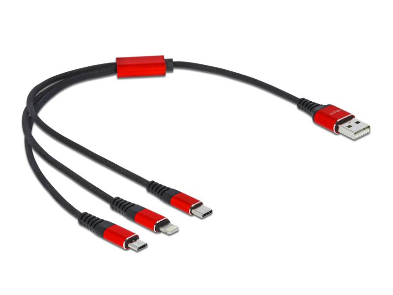Delock USB-Ladekabel USB-A zu Lightning, 2x USB-C 30 cm