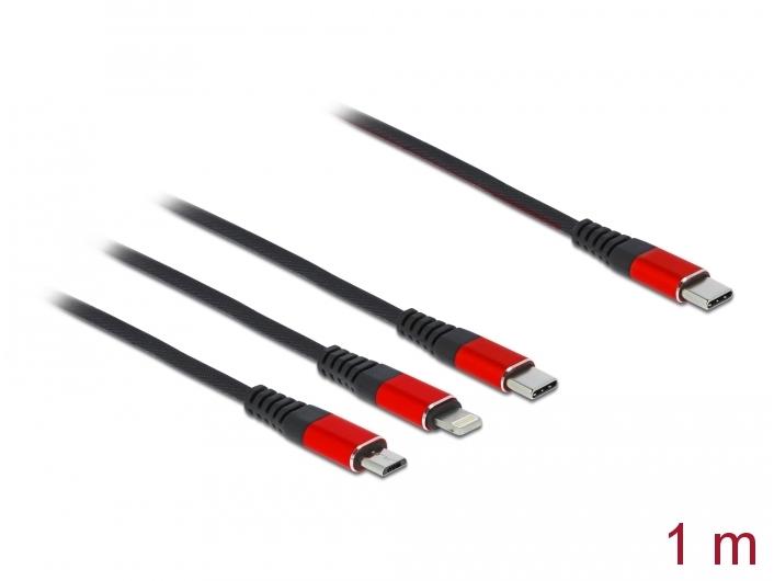 Delock USB-Ladekabel USB-C zu Lightning, Micro-B,Type-C 1 m