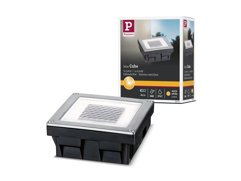 Paulmann Wegeleuchte LED Solar Cube, 0.24W, 2700K, Edelstahl