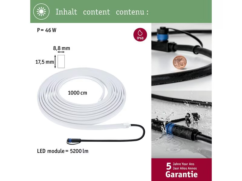 Paulmann LED-Stripe Plug &amp; Shine Smooth, 3000K, 10m, Weiss