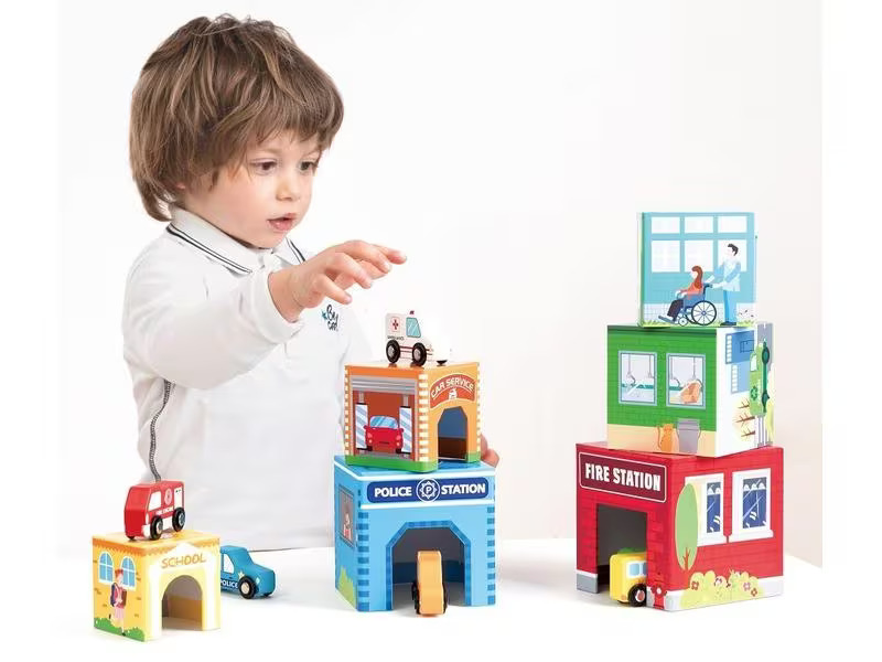 Spielba Holzspielwaren Stapelturm mit 6 Autos