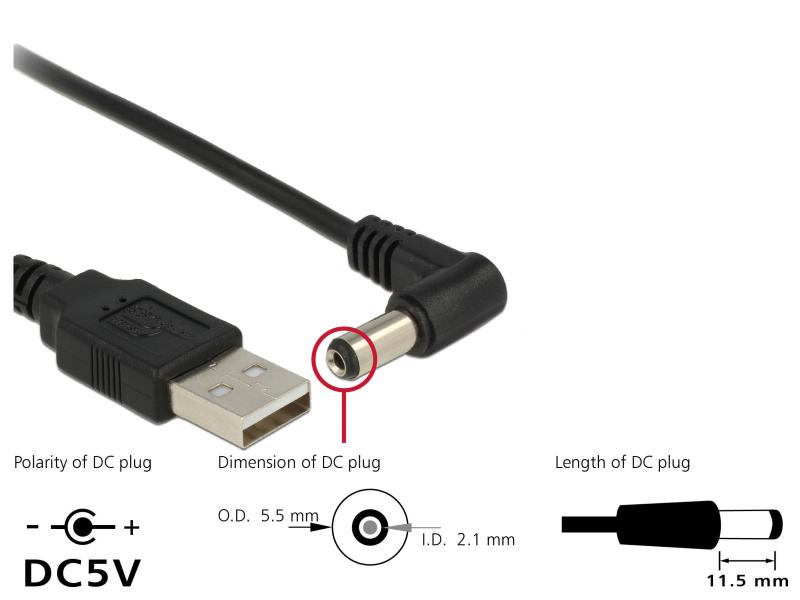 Delock USB-Stromkabel A - Hohlstecker 5.5/2.1mm 1.5m