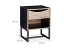 relaxdays Nachttisch mit 1 Schublade 50 x 39 cm, Nature/Schwarz
