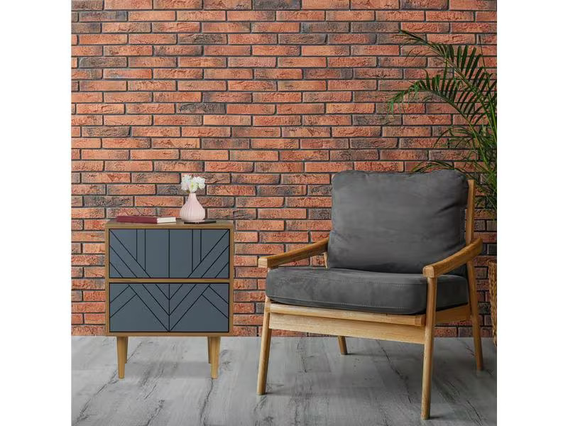 relaxdays Nachttisch mit 2 Schubladen 60 x 48 cm, Grau/Nature