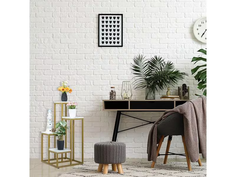 relaxdays Pflanzenständer mit 4 Ablagen 80 x 40 cm, Gold/Weiss