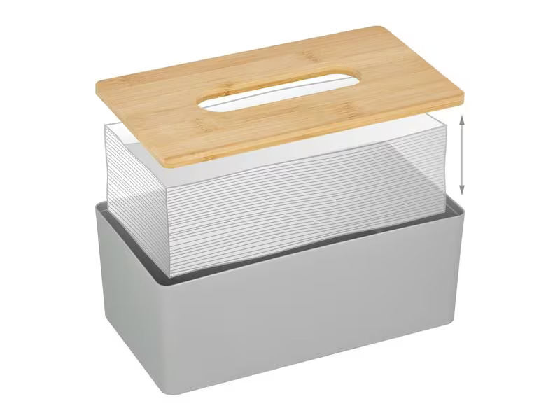 relaxdays Kosmetiktuchbox mit Bambusdeckel Grau/Nature