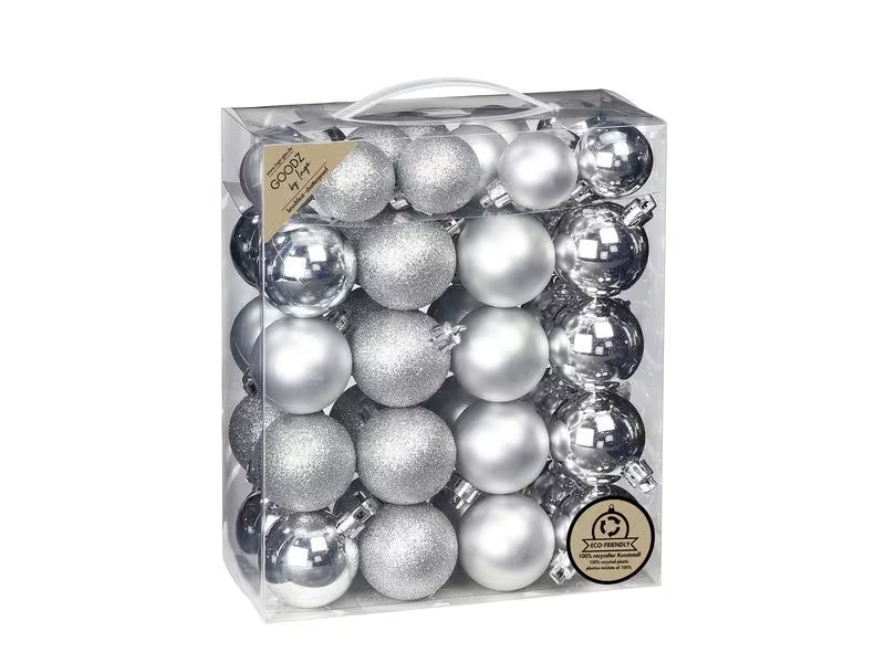 INGES CHRISTMAS DECOR Weihnachtskugel Silber-Mix 44 Stück