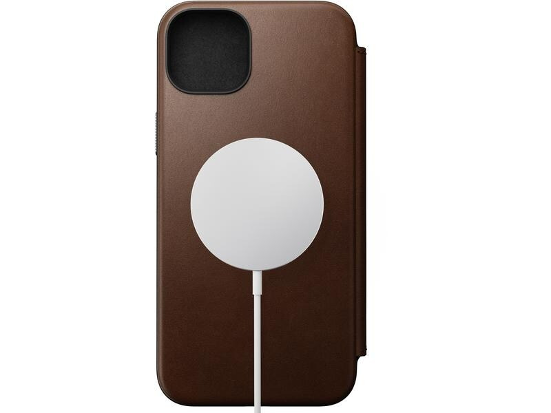 Nomad Book Cover Modern Leather Folio iPhone 15 Plus Braun