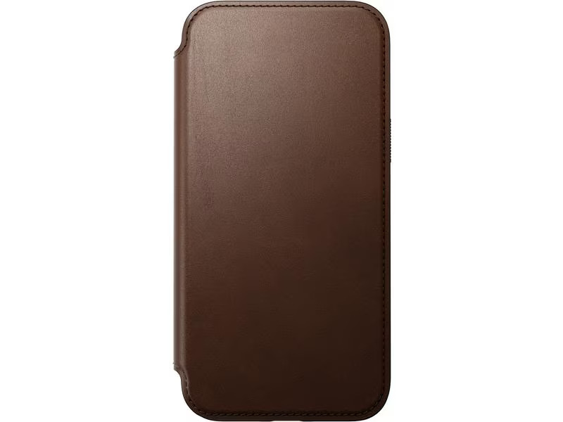 Nomad Book Cover Modern Leather Folio iPhone 15 Plus Braun