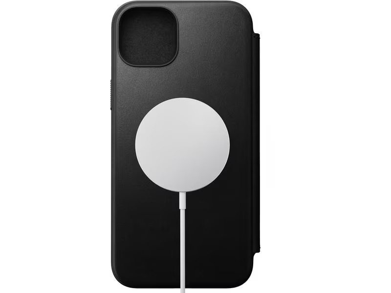 Nomad Book Cover Modern Leather Folio iPhone 15 Plus Schwarz