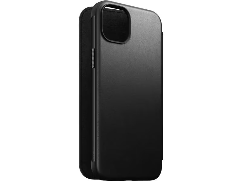 Nomad Book Cover Modern Leather Folio iPhone 15 Plus Schwarz