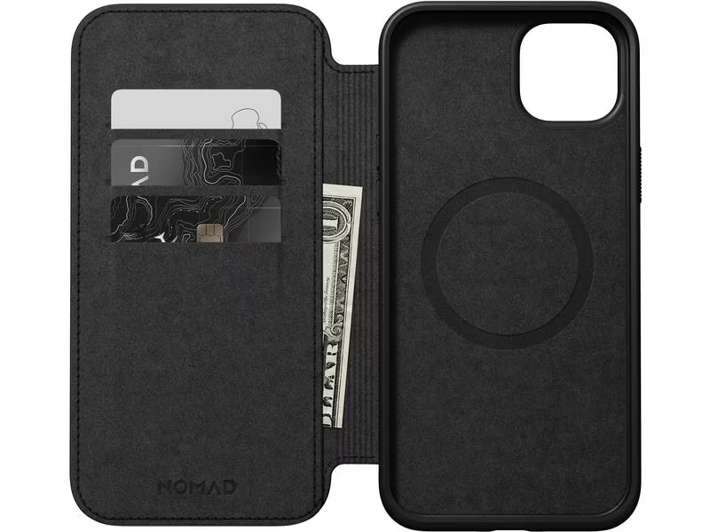 Nomad Book Cover Modern Leather Folio iPhone 15 Plus Schwarz