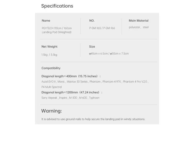 PGYTECH Landepad 110 cm