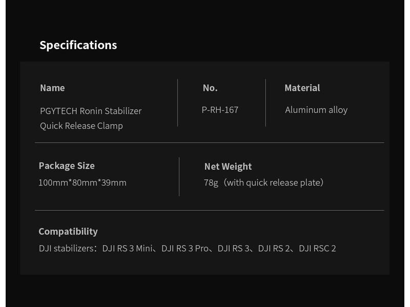 PGYTECH Schnellwechselplatte Ronin Stabilizers