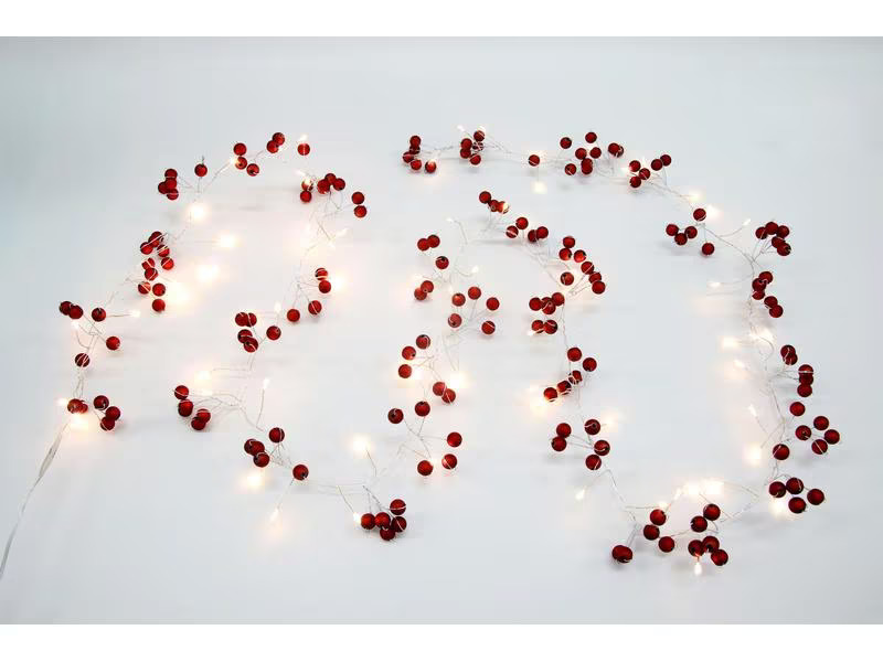 Dameco LED-Lichterkette mit roten Kügelchen, 72 Lampen, 1.8 m