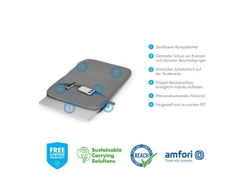 DICOTA Notebook-Sleeve Eco Slim S 13  Grau