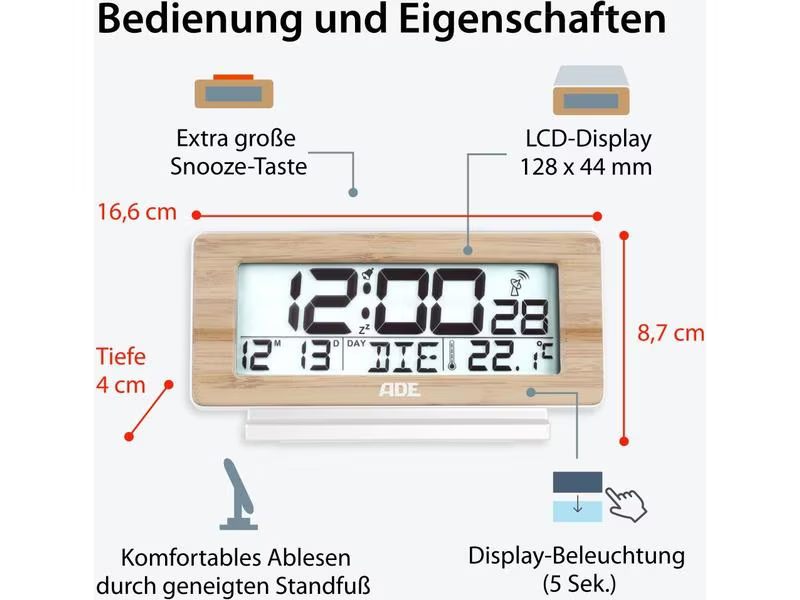 ADE Digitalwecker Temperatur-&amp; Datumsanzeige
