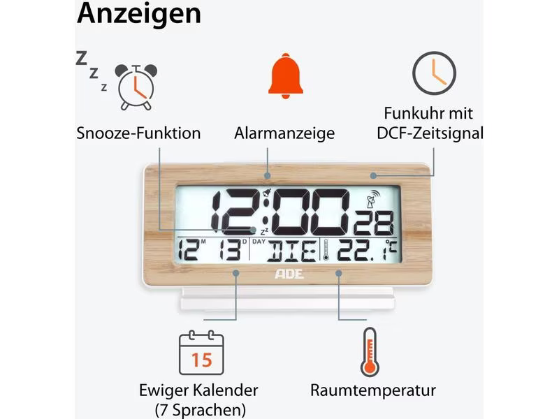 ADE Digitalwecker Temperatur-&amp; Datumsanzeige