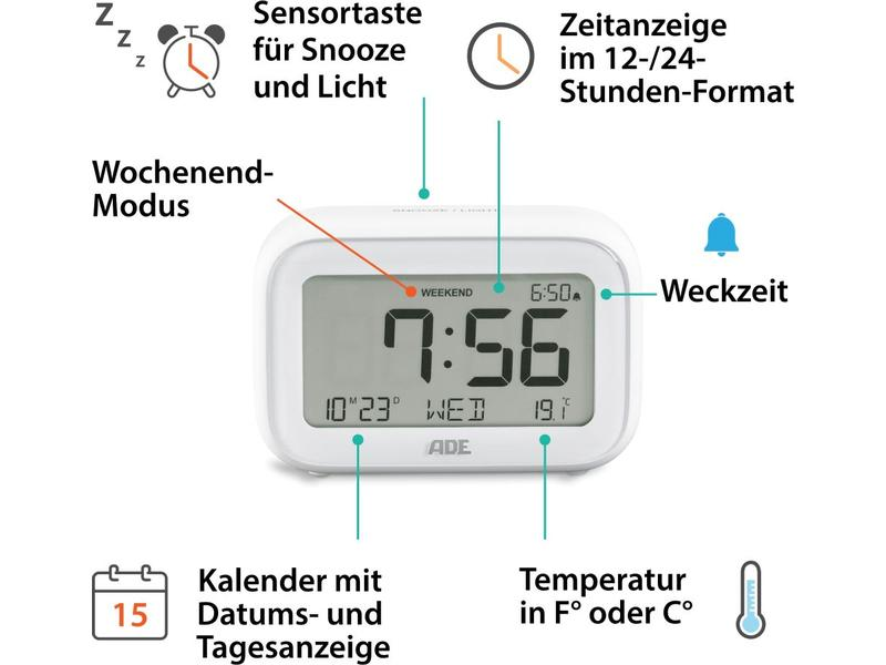 ADE Digitalwecker mit Temperaturanzeige