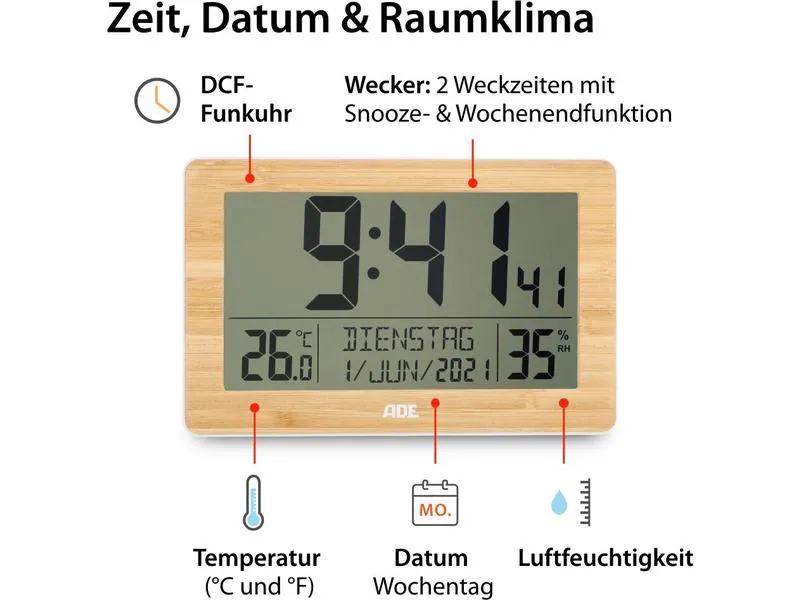ADE Funk-Wanduhr Hellbraun/Weiss