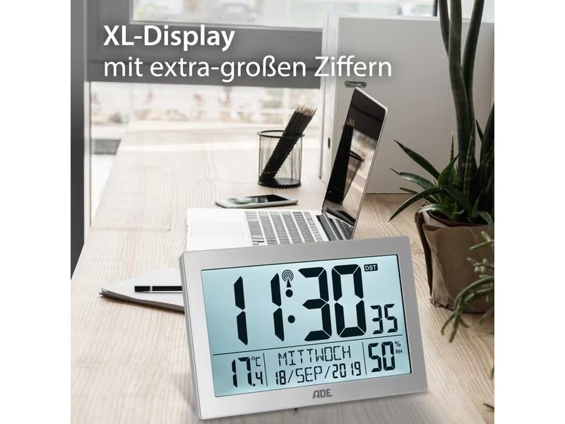 ADE Funk-Wanduhr XL, Silber